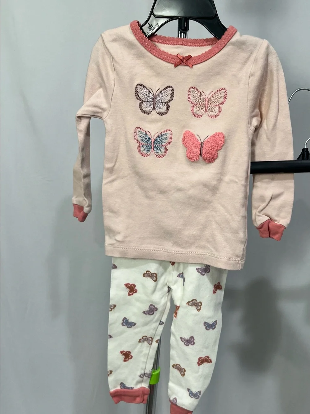 chick pea Pink Butterfly Pajama Set with Printed Pants